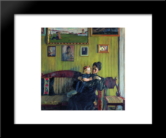 Portrait Of Y.E. Kustodieva With Daughter Irina 20x24 Black Modern Wood Framed Art Print Poster by Kustodiev, Boris