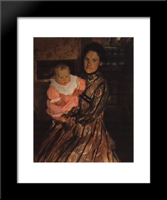 Portrait Of Y.E. Kustodieva With Son 20x24 Black Modern Wood Framed Art Print Poster by Kustodiev, Boris