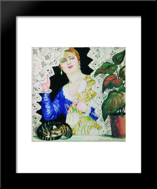 Russian Girl Near The Window 20x24 Black Modern Wood Framed Art Print Poster by Kustodiev, Boris