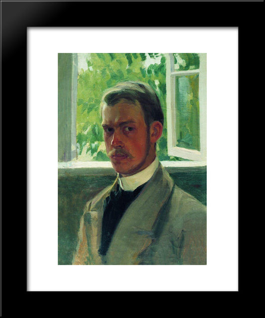 Self Portrait Near The Window 20x24 Black Modern Wood Framed Art Print Poster by Kustodiev, Boris