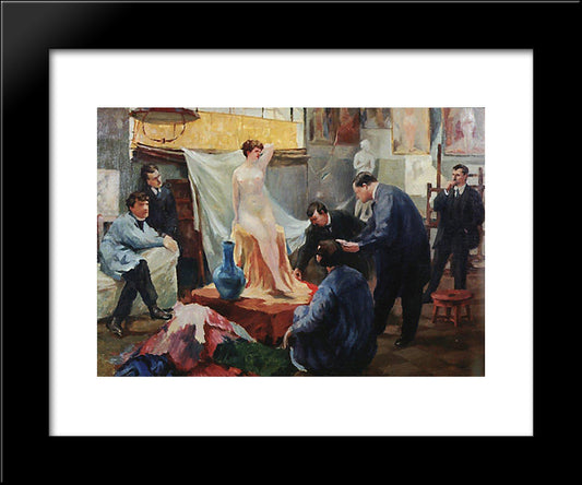 Statement Of The Model In The Studio Of Ilya Repin 20x24 Black Modern Wood Framed Art Print Poster by Kustodiev, Boris