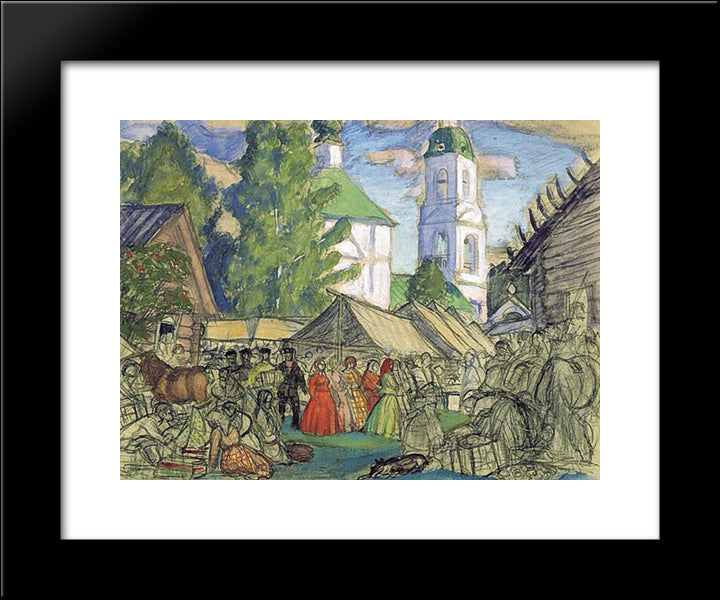 Street Of A Provincial Town 20x24 Black Modern Wood Framed Art Print Poster by Kustodiev, Boris