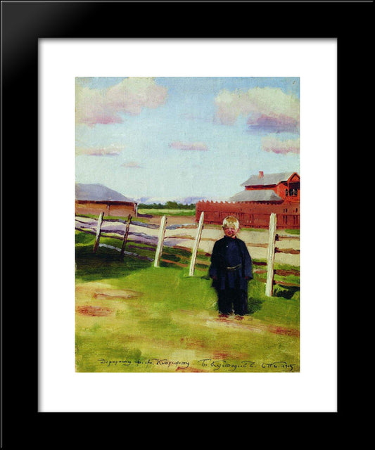 The Boy At The Fence 20x24 Black Modern Wood Framed Art Print Poster by Kustodiev, Boris