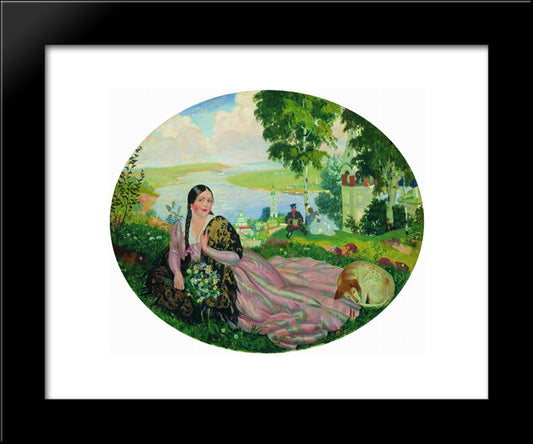 The Girl On The Volga 20x24 Black Modern Wood Framed Art Print Poster by Kustodiev, Boris