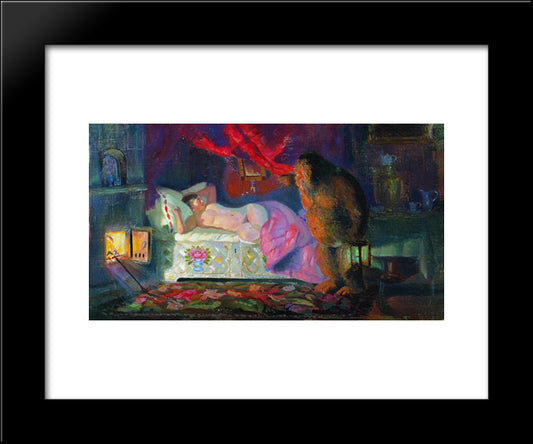 The Merchant Wife And The Brownie 20x24 Black Modern Wood Framed Art Print Poster by Kustodiev, Boris