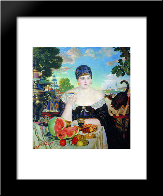 The Merchant'S Wife At Tea 20x24 Black Modern Wood Framed Art Print Poster by Kustodiev, Boris