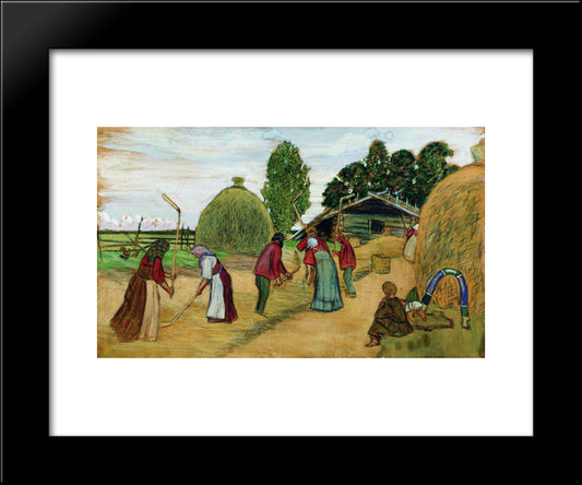 Threshing 20x24 Black Modern Wood Framed Art Print Poster by Kustodiev, Boris