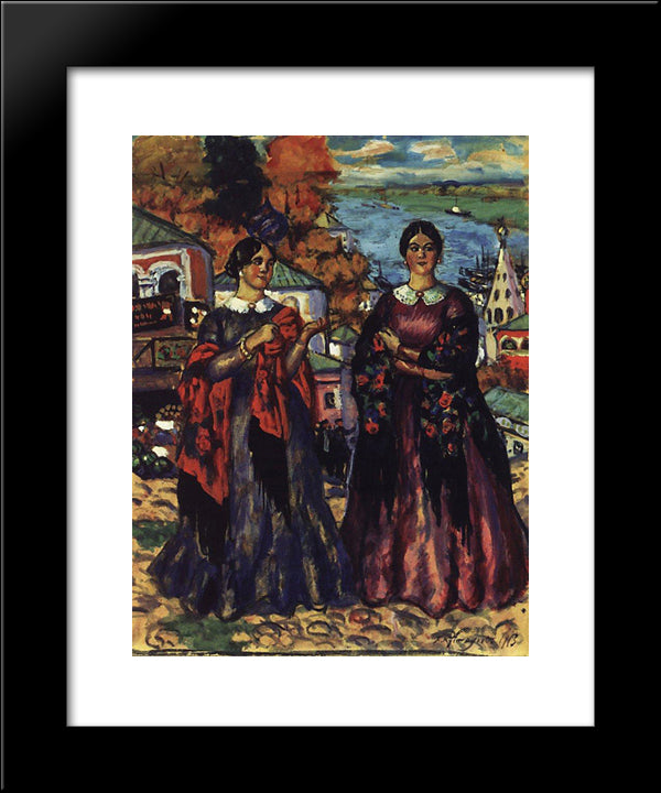 Two Merchant'S Wifes 20x24 Black Modern Wood Framed Art Print Poster by Kustodiev, Boris