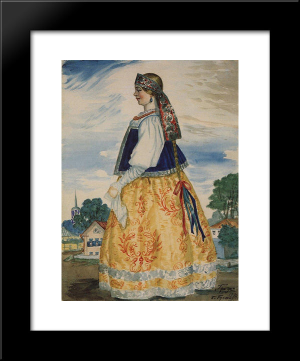 Varvara. Costume Design For Nikolai Ostrovsky'S 'The Thunderstorm' 20x24 Black Modern Wood Framed Art Print Poster by Kustodiev, Boris