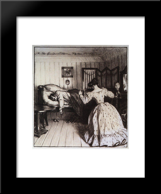 Wife Wakes Up Chertokutsky 20x24 Black Modern Wood Framed Art Print Poster by Kustodiev, Boris