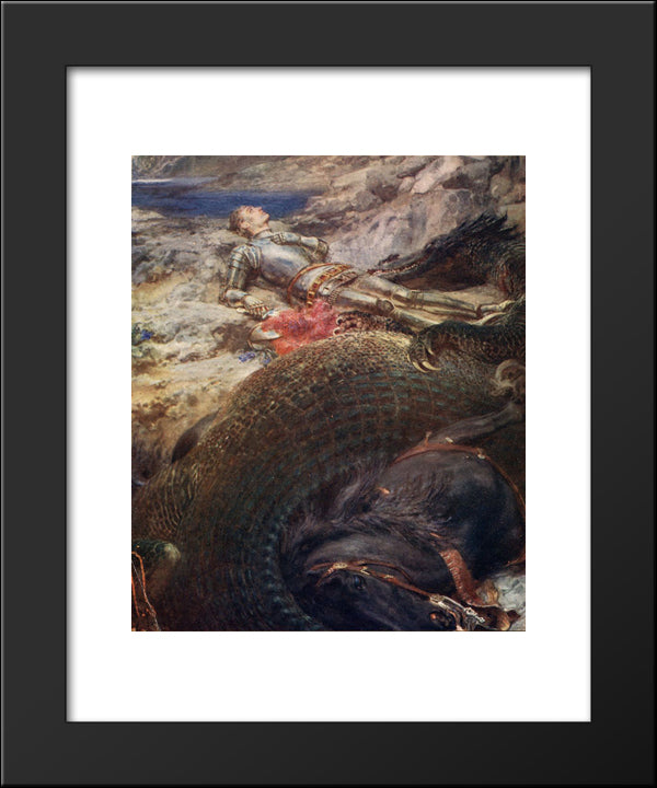 St. George And The Dragon 20x24 Black Modern Wood Framed Art Print Poster by Riviere, Briton