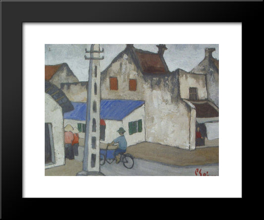 (Ancient Hanoi Street) 20x24 Black Modern Wood Framed Art Print Poster by Xuan Phai, Bui