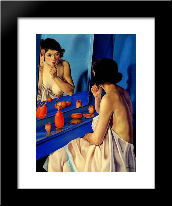 Donna Allo Specchio 20x24 Black Modern Wood Framed Art Print Poster by San Pietro, Cagnaccio di