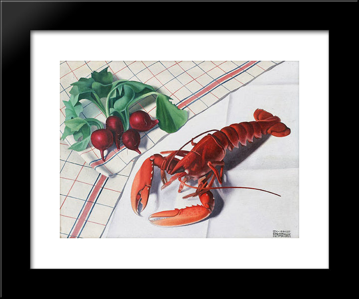 Still-Life With Lobster And Radishes 20x24 Black Modern Wood Framed Art Print Poster by San Pietro, Cagnaccio di