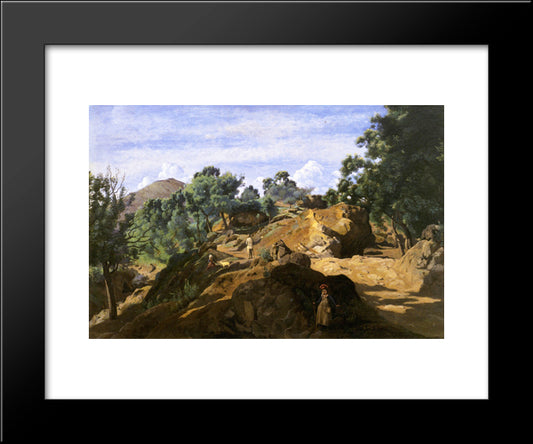 A Chestnut Wood Among The Rocks 20x24 Black Modern Wood Framed Art Print Poster by Corot, Jean Baptiste Camille