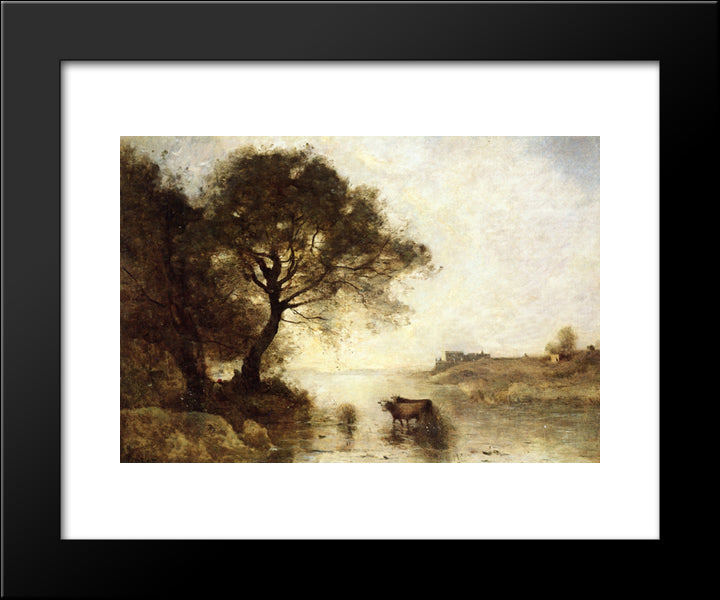 A Ford With Large Trees 20x24 Black Modern Wood Framed Art Print Poster by Corot, Jean Baptiste Camille