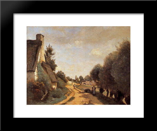 A Road Near Arras (Cottages) 20x24 Black Modern Wood Framed Art Print Poster by Corot, Jean Baptiste Camille