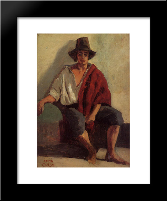 A Seated Italian From Paeigno Facing Front 20x24 Black Modern Wood Framed Art Print Poster by Corot, Jean Baptiste Camille