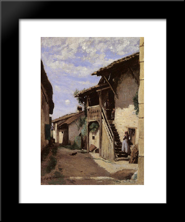 A Village Street, Dardagny 20x24 Black Modern Wood Framed Art Print Poster by Corot, Jean Baptiste Camille