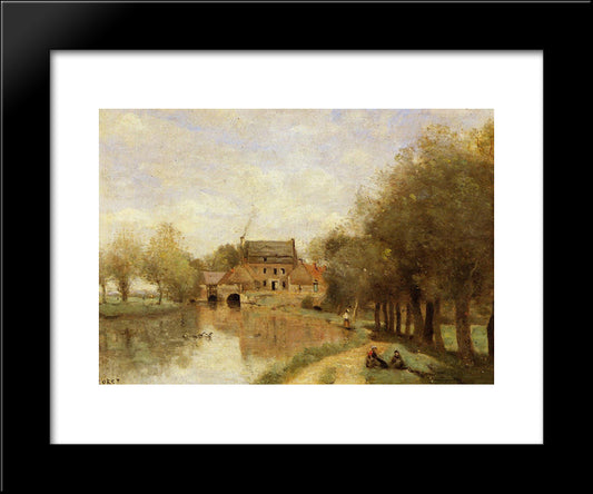 Arleux Du Nord, The Drocourt Mill, On The Sensee 20x24 Black Modern Wood Framed Art Print Poster by Corot, Jean Baptiste Camille