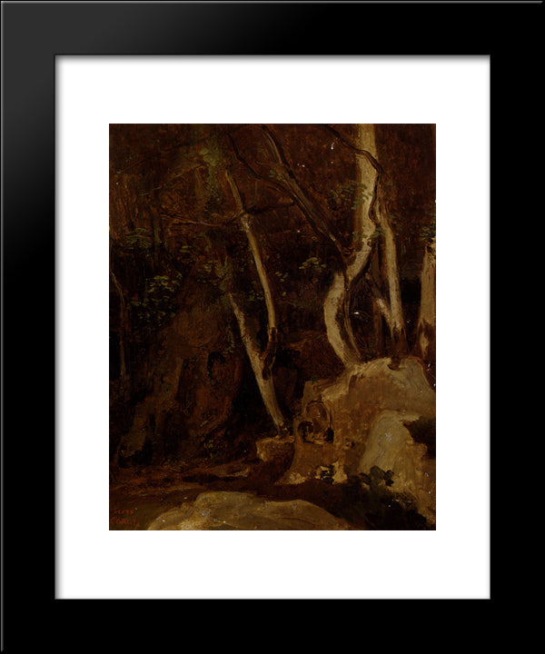 At Civita Castellana, Wooded Rocks 20x24 Black Modern Wood Framed Art Print Poster by Corot, Jean Baptiste Camille