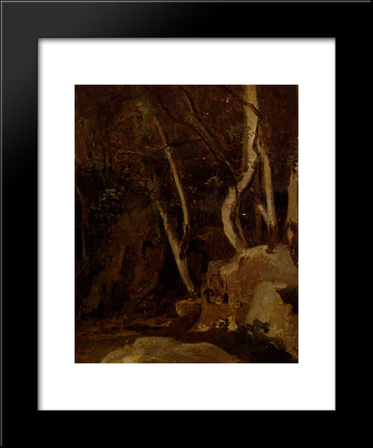 At Civita Castellana, Wooded Rocks 20x24 Black Modern Wood Framed Art Print Poster by Corot, Jean Baptiste Camille