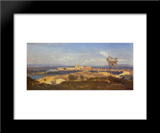Avignon Seen From Villenueve Les Avignon 20x24 Black Modern Wood Framed Art Print Poster by Corot, Jean Baptiste Camille
