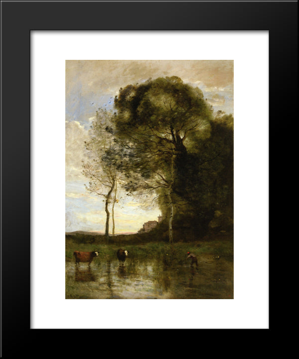 Banks Of A Pond In Normandy 20x24 Black Modern Wood Framed Art Print Poster by Corot, Jean Baptiste Camille