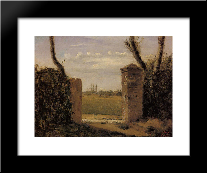 Boid Guillaumi, Near Rouen A Gate Flanked By Two Posts 20x24 Black Modern Wood Framed Art Print Poster by Corot, Jean Baptiste Camille