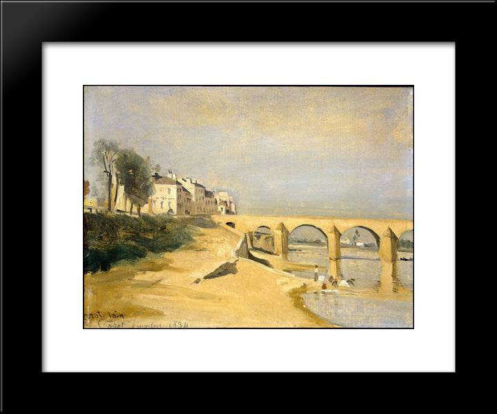 Bridge On The Saone River At Macon 20x24 Black Modern Wood Framed Art Print Poster by Corot, Jean Baptiste Camille
