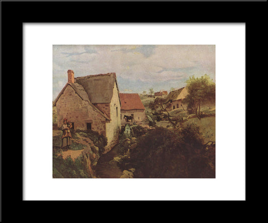 Cabins With Mill On The River Bank 20x24 Black Modern Wood Framed Art Print Poster by Corot, Jean Baptiste Camille