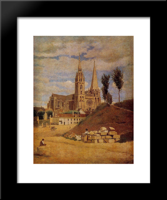 Chartres Cathedral 20x24 Black Modern Wood Framed Art Print Poster by Corot, Jean Baptiste Camille