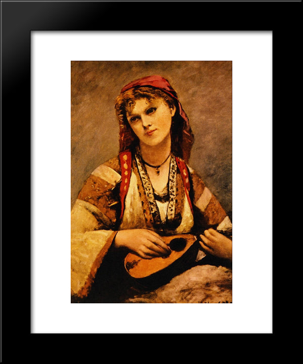 Christine Nilson, Or The Bohemian With A Mandolin 20x24 Black Modern Wood Framed Art Print Poster by Corot, Jean Baptiste Camille