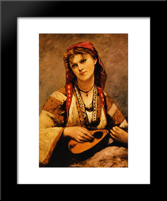 Christine Nilson, Or The Bohemian With A Mandolin 20x24 Black Modern Wood Framed Art Print Poster by Corot, Jean Baptiste Camille