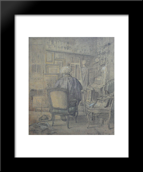 Corot In The Studio Of Constant Dutilleux 20x24 Black Modern Wood Framed Art Print Poster by Corot, Jean Baptiste Camille