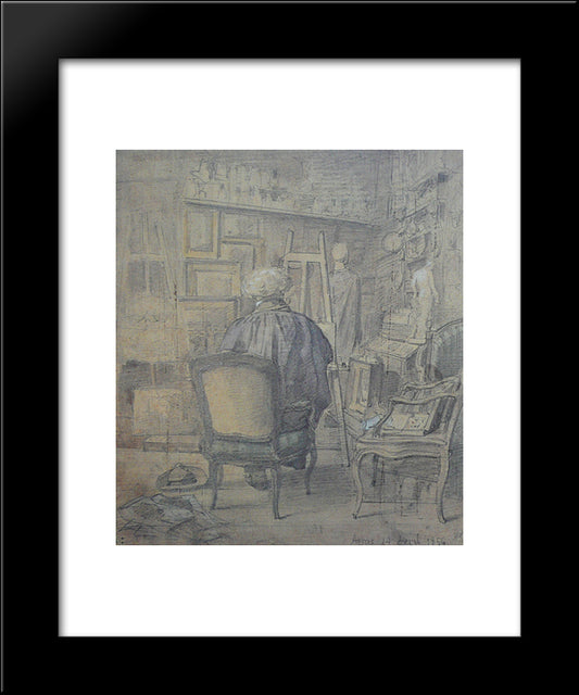 Corot In The Studio Of Constant Dutilleux 20x24 Black Modern Wood Framed Art Print Poster by Corot, Jean Baptiste Camille