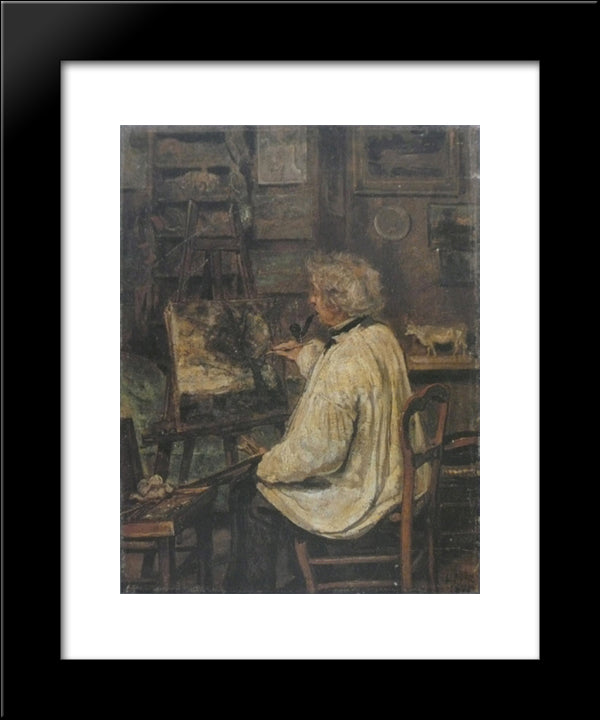 Corot Painting In The Studio Of His Friend, Painter Constant Dutilleux 20x24 Black Modern Wood Framed Art Print Poster by Corot, Jean Baptiste Camille