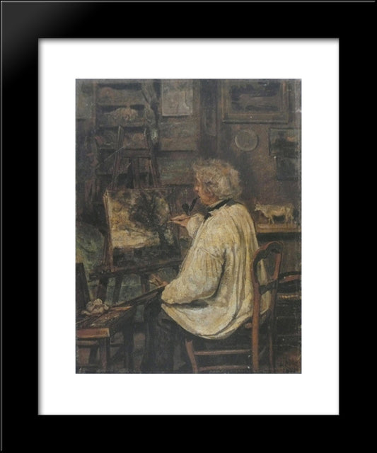 Corot Painting In The Studio Of His Friend, Painter Constant Dutilleux 20x24 Black Modern Wood Framed Art Print Poster by Corot, Jean Baptiste Camille