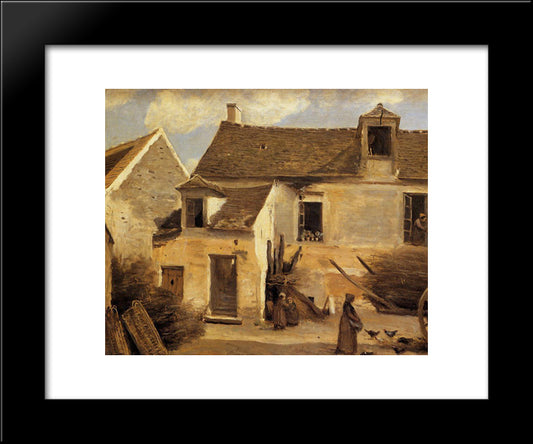 Courtyard Of A Bakery Near Paris (Courtyard Of A House Near Paris) 20x24 Black Modern Wood Framed Art Print Poster by Corot, Jean Baptiste Camille