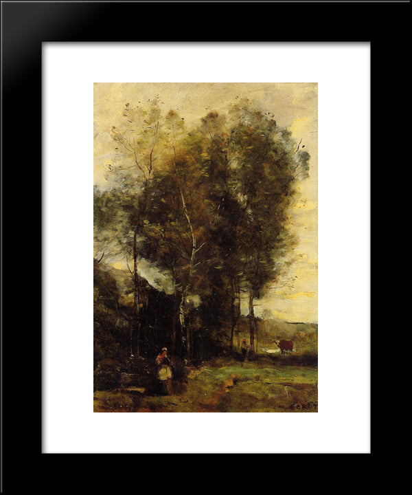 Cowherd In A Dell, Souvenir Of Brittany 20x24 Black Modern Wood Framed Art Print Poster by Corot, Jean Baptiste Camille