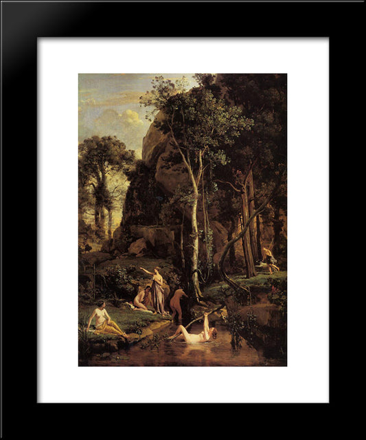 Diana Surprised At Her Bath 20x24 Black Modern Wood Framed Art Print Poster by Corot, Jean Baptiste Camille