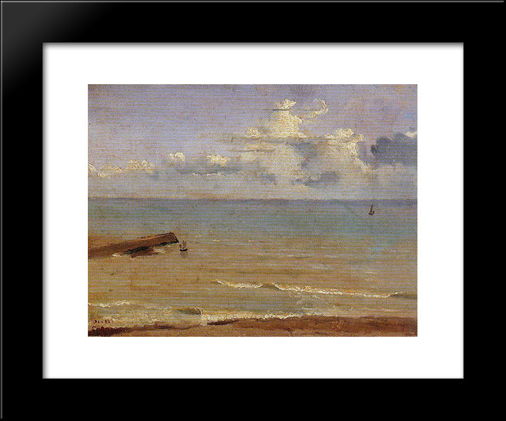 Dieppe End Of A Pier And The Sea 20x24 Black Modern Wood Framed Art Print Poster by Corot, Jean Baptiste Camille