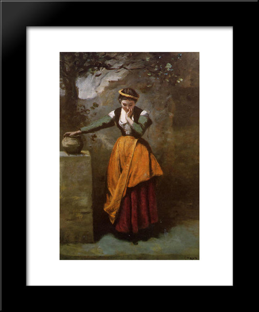 Dreamer At The Fountain 20x24 Black Modern Wood Framed Art Print Poster by Corot, Jean Baptiste Camille