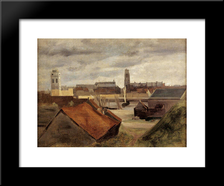 Dunkirk, The Fishing Docks 20x24 Black Modern Wood Framed Art Print Poster by Corot, Jean Baptiste Camille