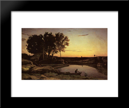 Evening Landscape (The Ferryman, Evening) 20x24 Black Modern Wood Framed Art Print Poster by Corot, Jean Baptiste Camille