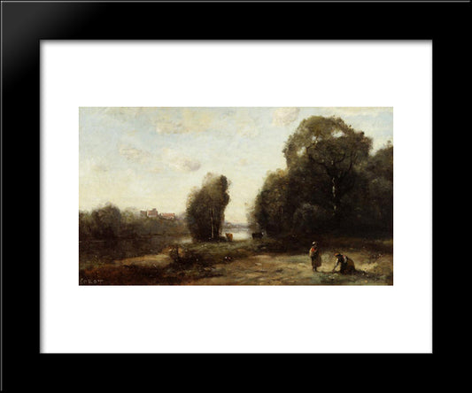 Field By A River 20x24 Black Modern Wood Framed Art Print Poster by Corot, Jean Baptiste Camille