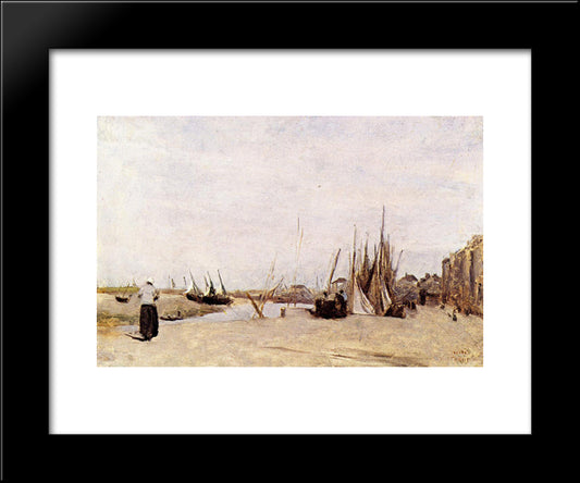 Fishermen S Quay, Trouville 20x24 Black Modern Wood Framed Art Print Poster by Corot, Jean Baptiste Camille