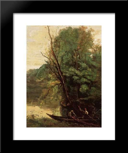 Fishing With Nets 20x24 Black Modern Wood Framed Art Print Poster by Corot, Jean Baptiste Camille