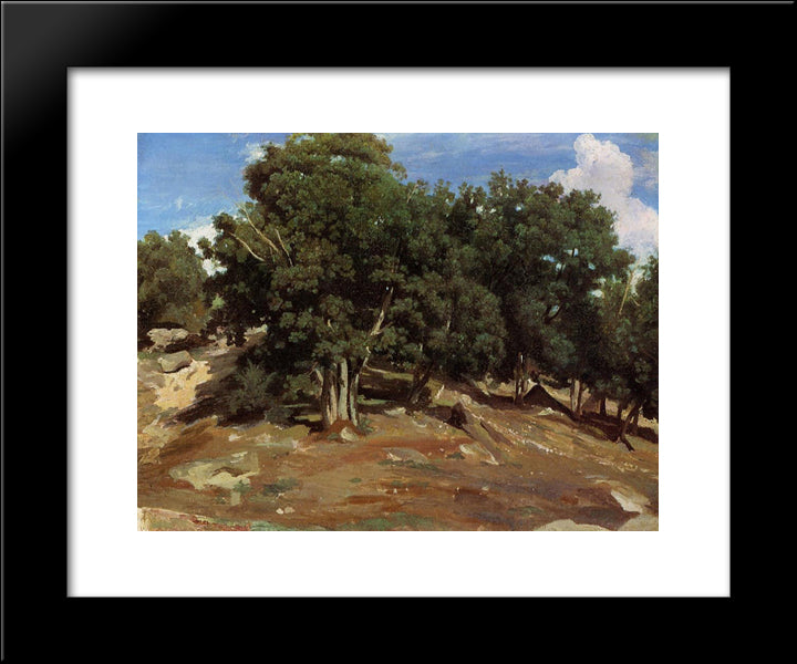Fontainebleau Black Oaks Of Bas Breau 20x24 Black Modern Wood Framed Art Print Poster by Corot, Jean Baptiste Camille