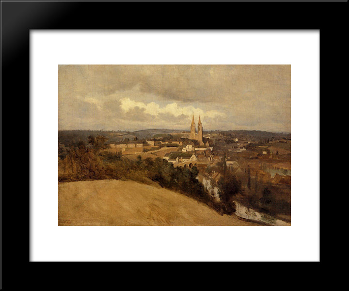 General View Of The Town Of Saint Lo 20x24 Black Modern Wood Framed Art Print Poster by Corot, Jean Baptiste Camille